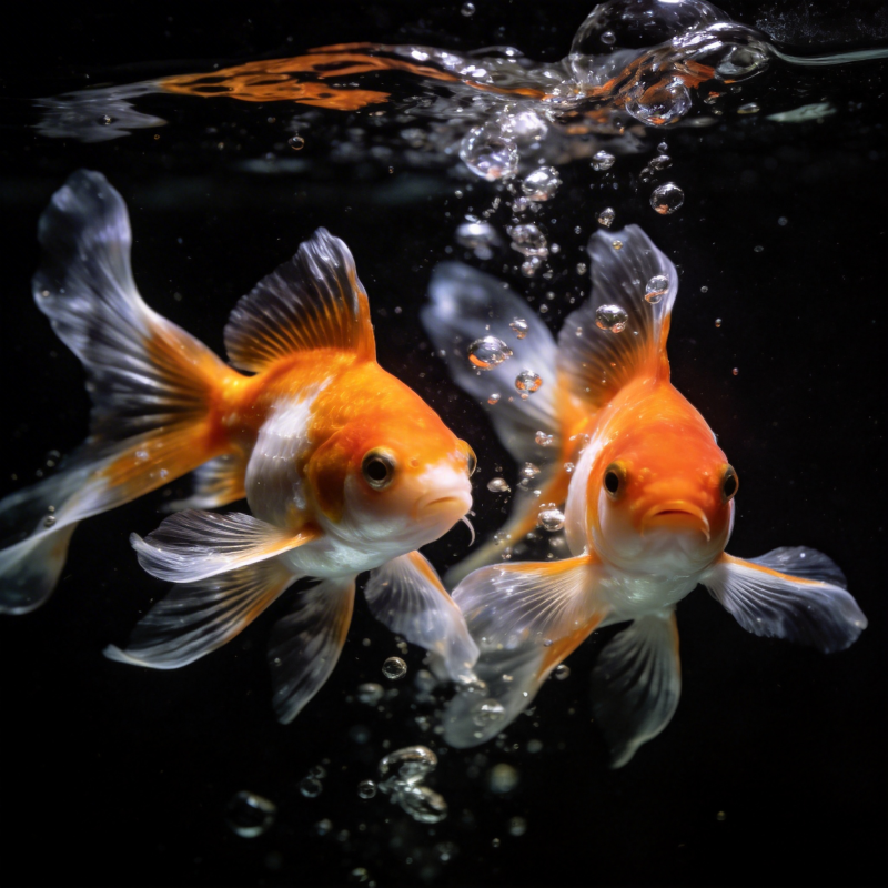 双金鱼嬉戏水泡图片