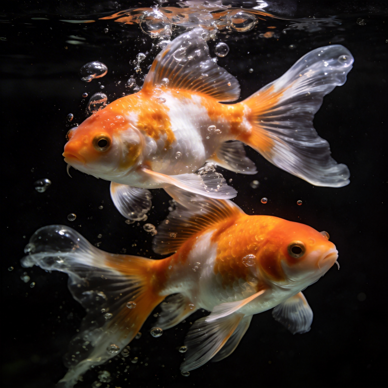 金鱼嬉戏水泡中图片