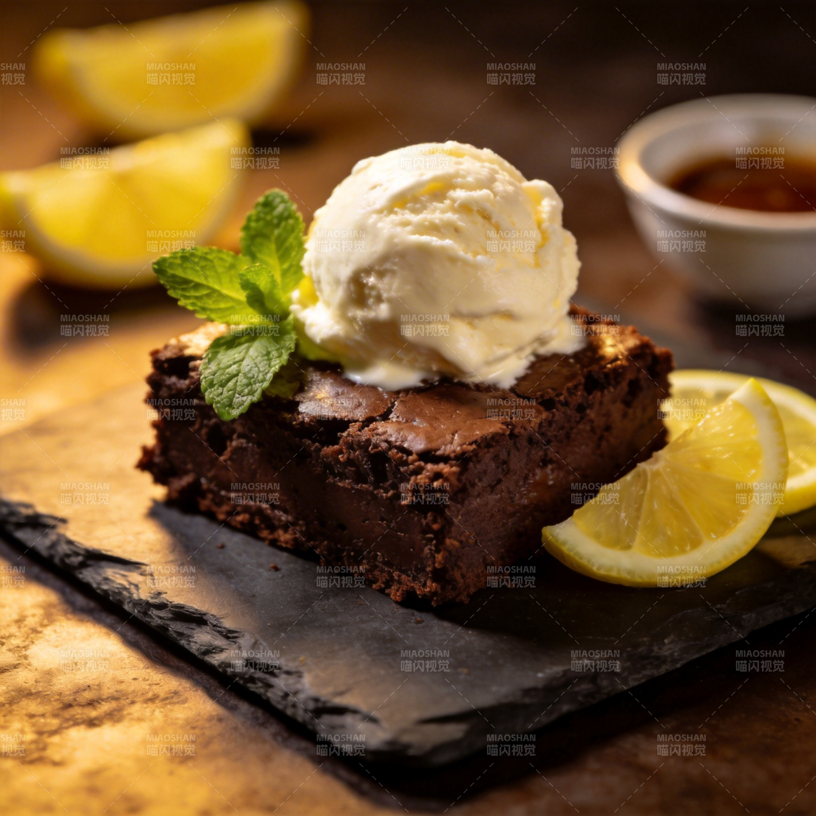巧克力布朗尼配冰淇淋图片