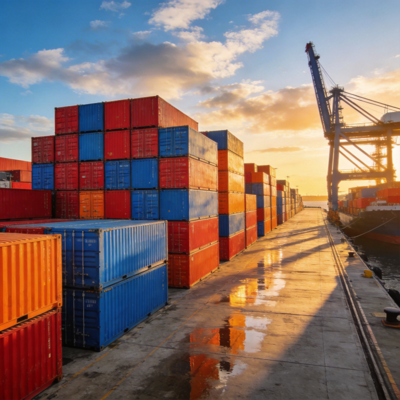 港口集装箱日落图片