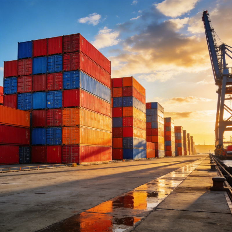 集装箱码头日落图片