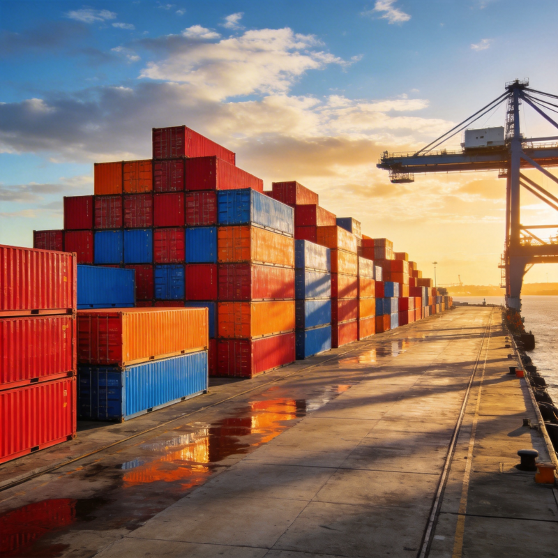 港口集装箱日落图片