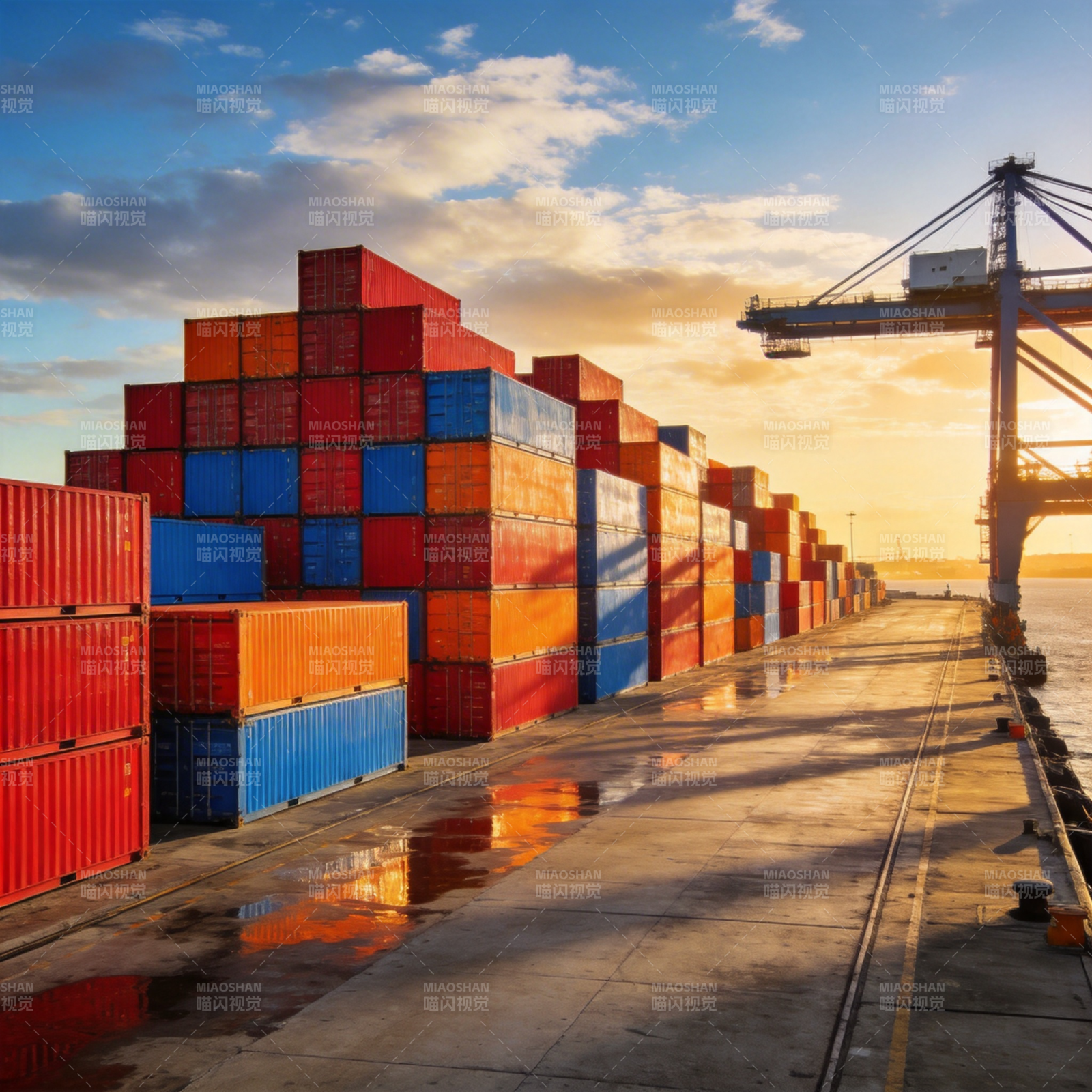 港口集装箱日落图片
