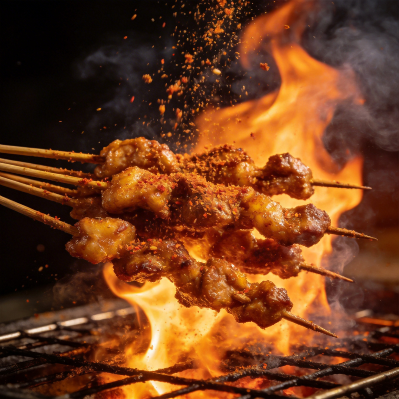 火焰烤肉串图片