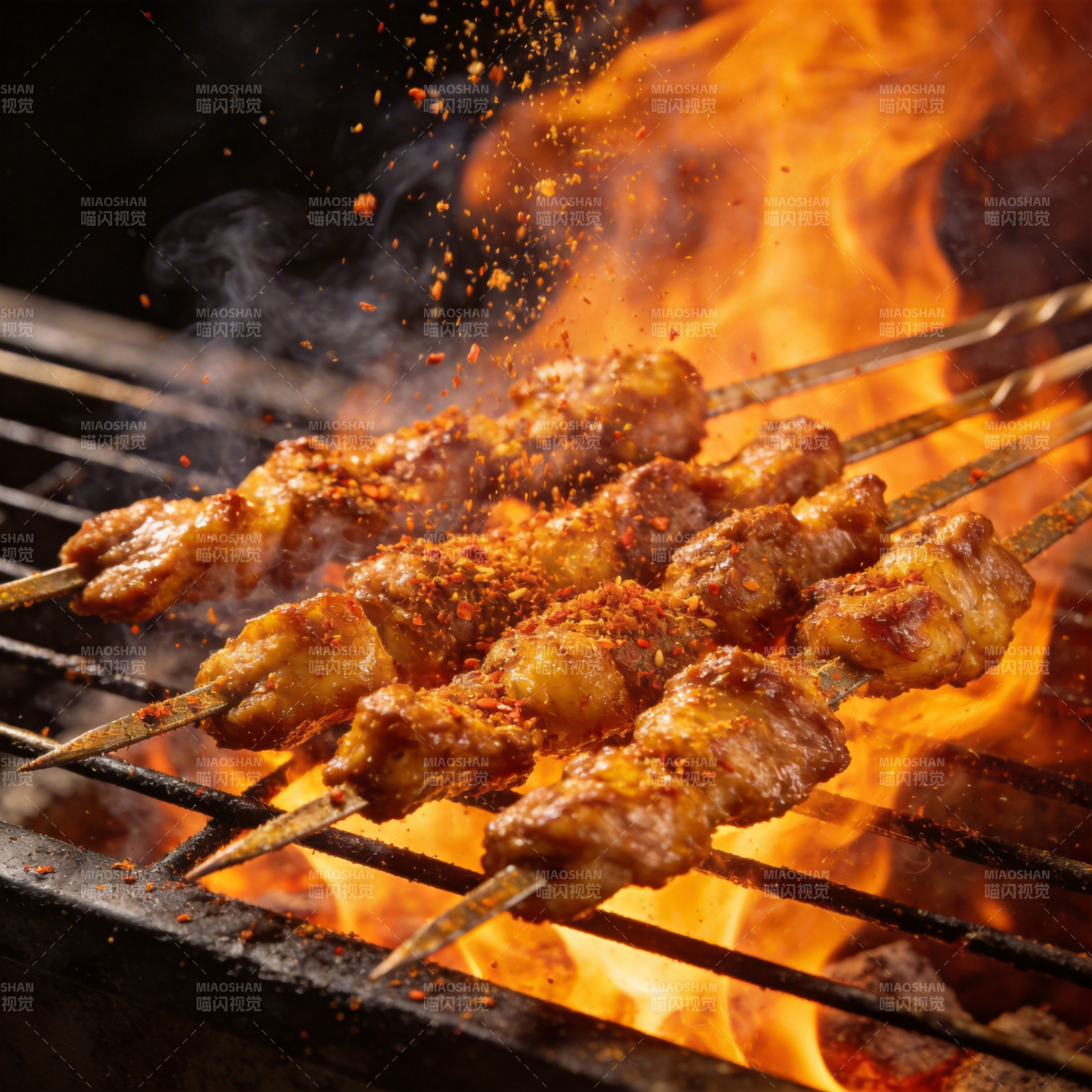 火焰烤肉串图片