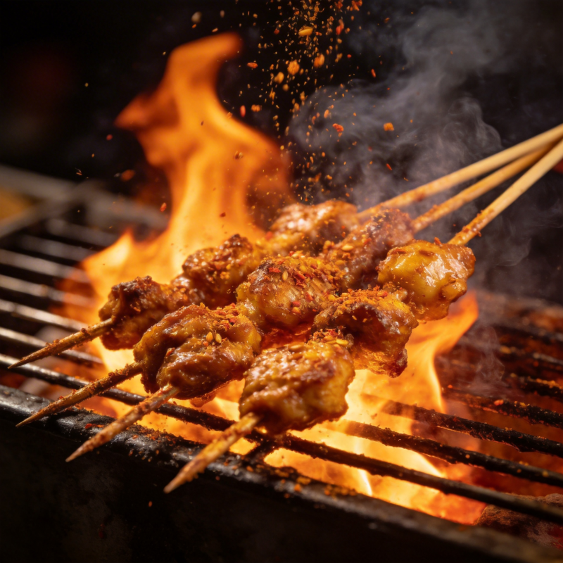 火焰烤肉串图片