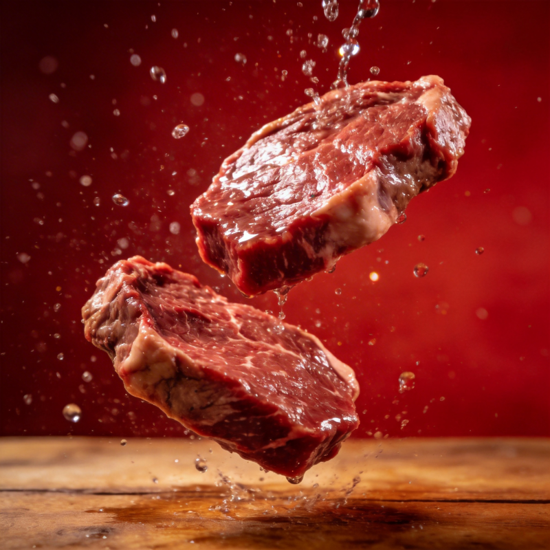 鲜嫩牛排飞溅水花图片