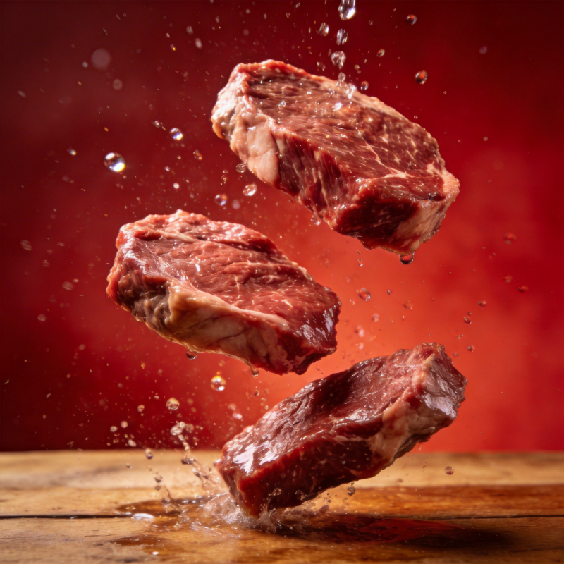 鲜嫩牛排飞溅瞬间图片