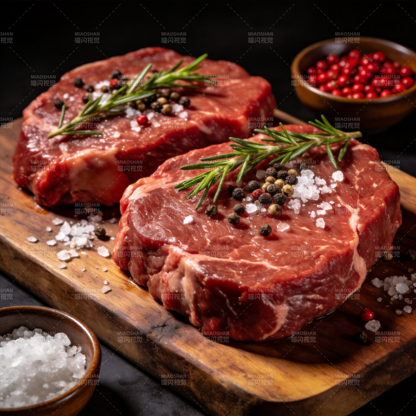 鲜嫩牛排配香草图片