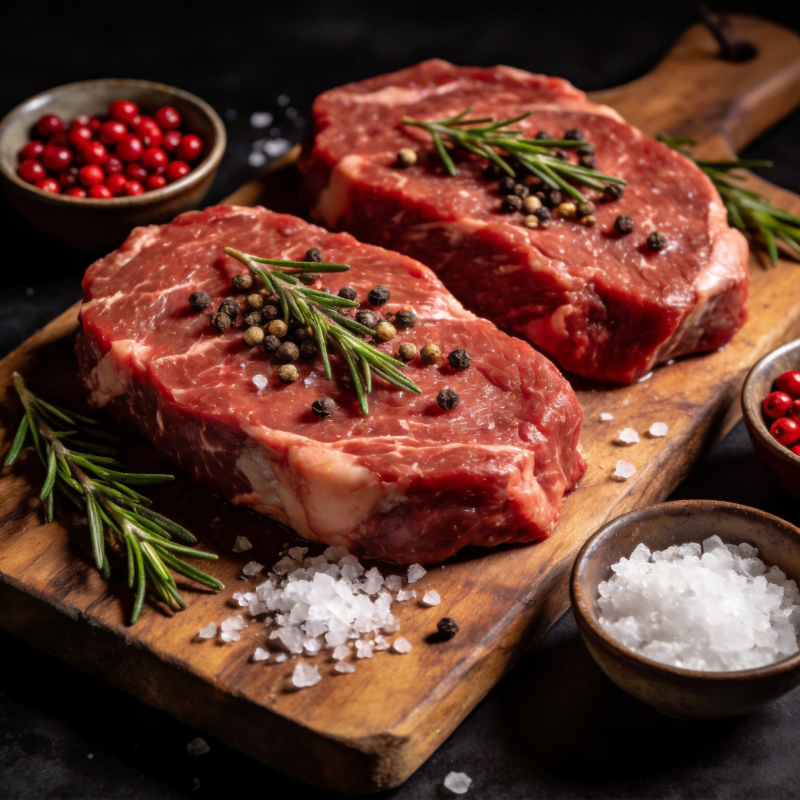 鲜嫩牛排配香料图片