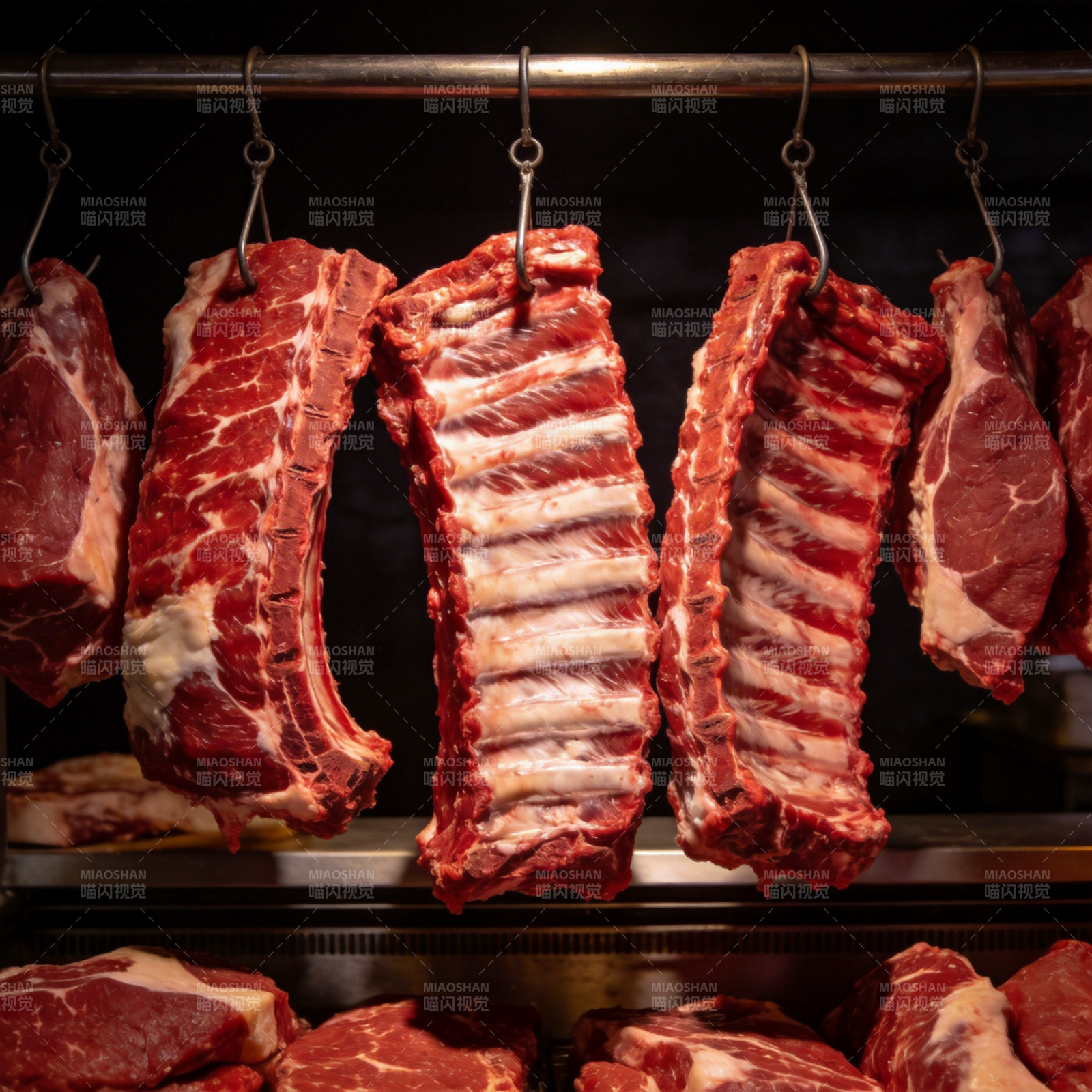 鲜嫩排骨悬挂展示图片