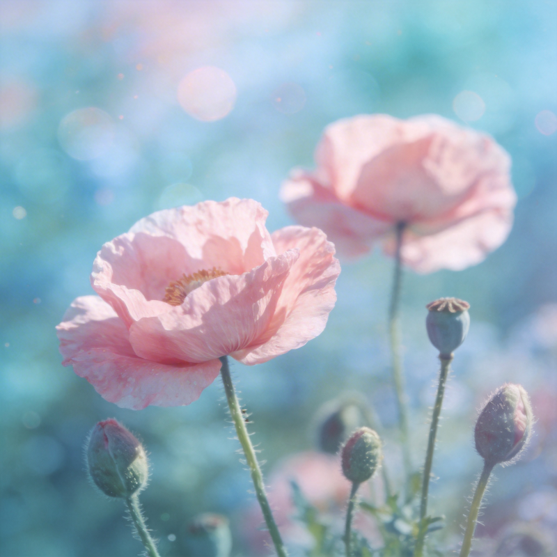 粉红罂粟花绽放图片