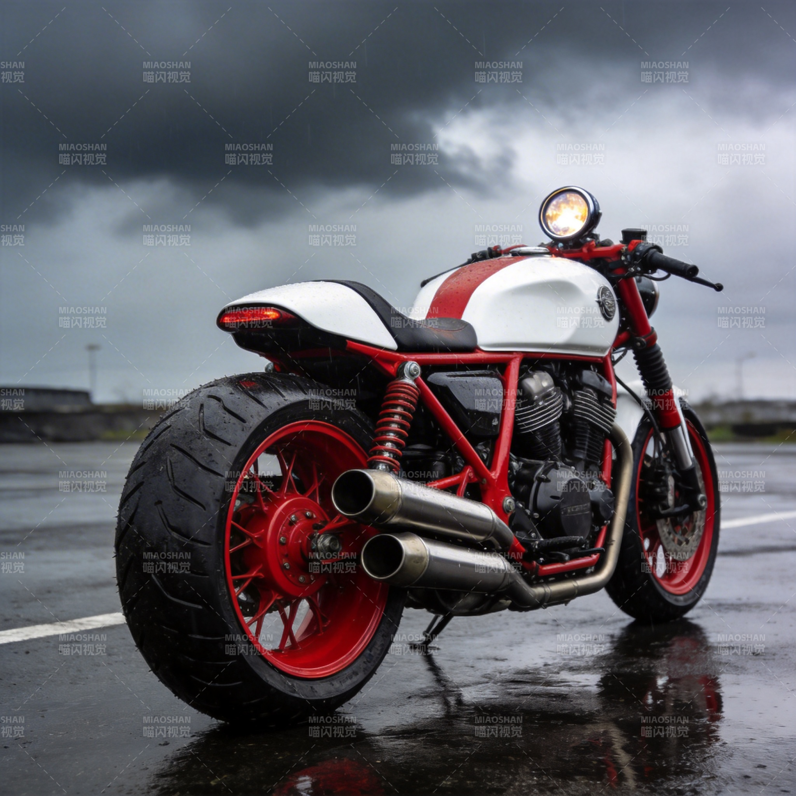 红白机车雨中静立图片