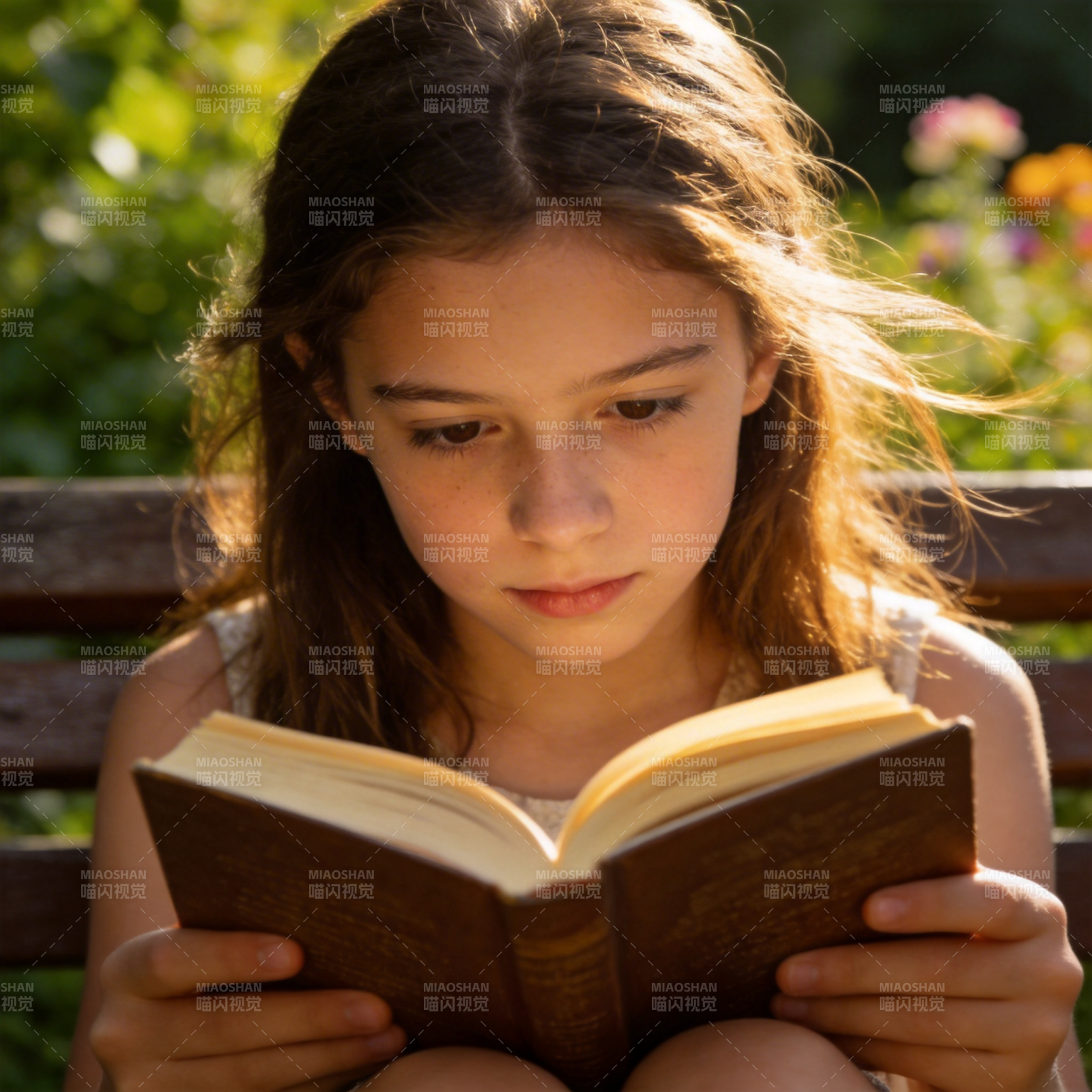 女孩专注读书图片