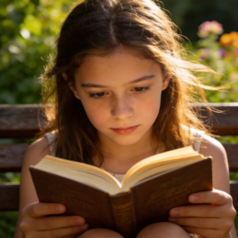 女孩专注读书图片