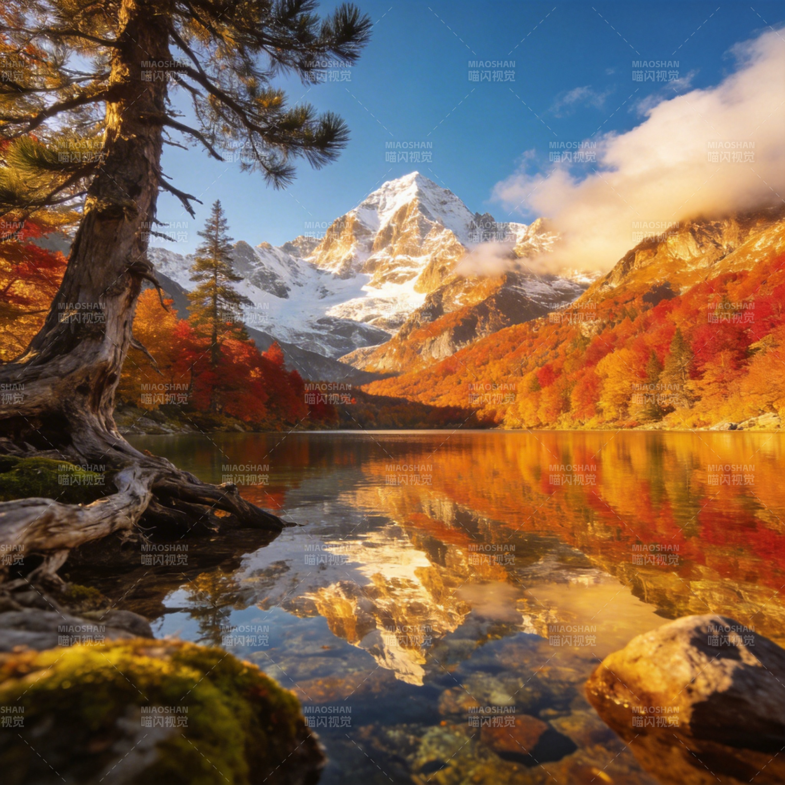 秋山倒影湖光图片