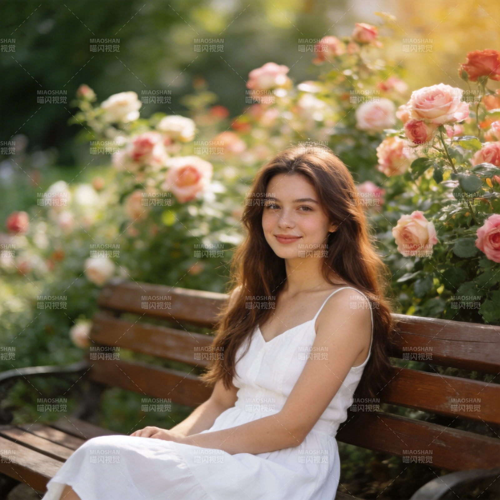 花间少女静坐图片