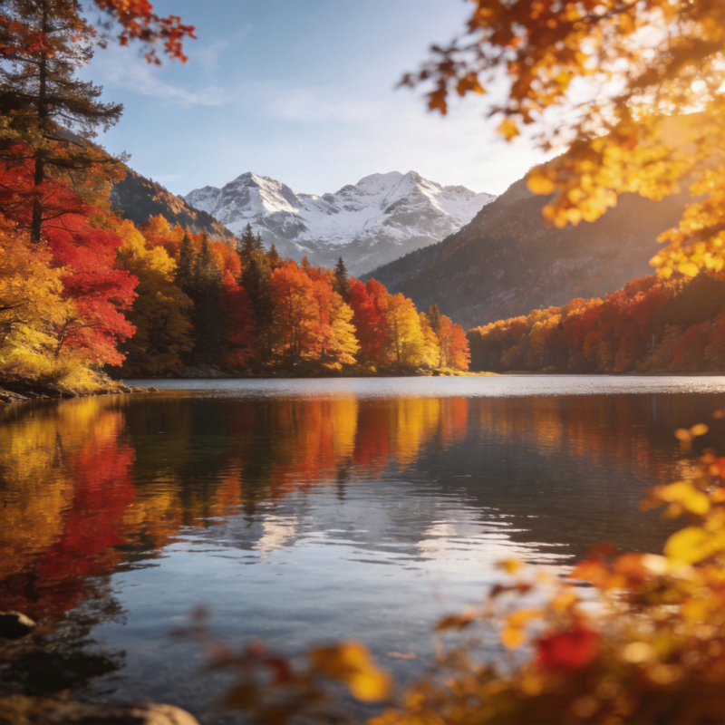 秋湖映山色图片