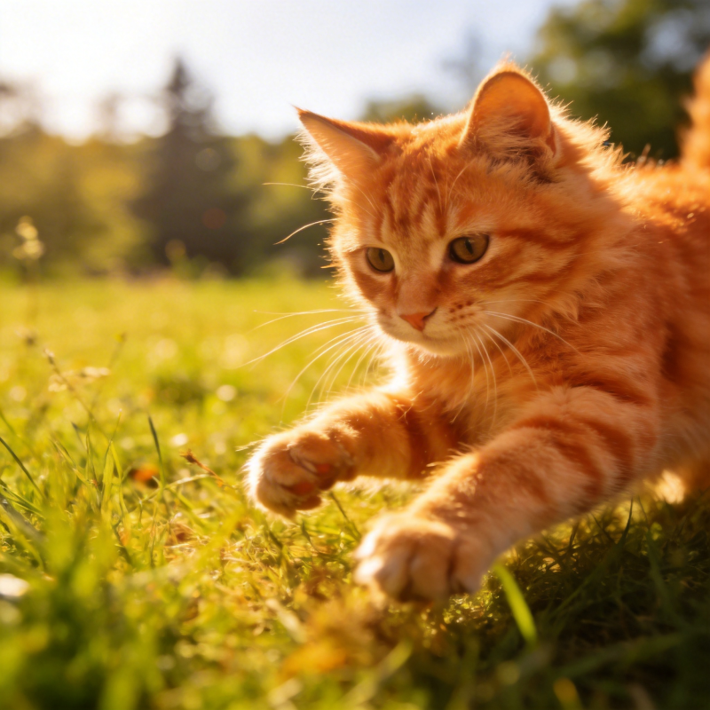 橙猫草地上奔跑图片