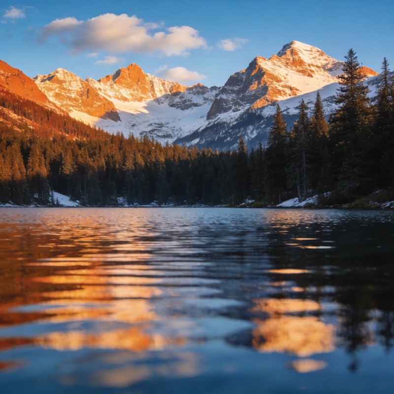 雪山湖光映晨曦图片