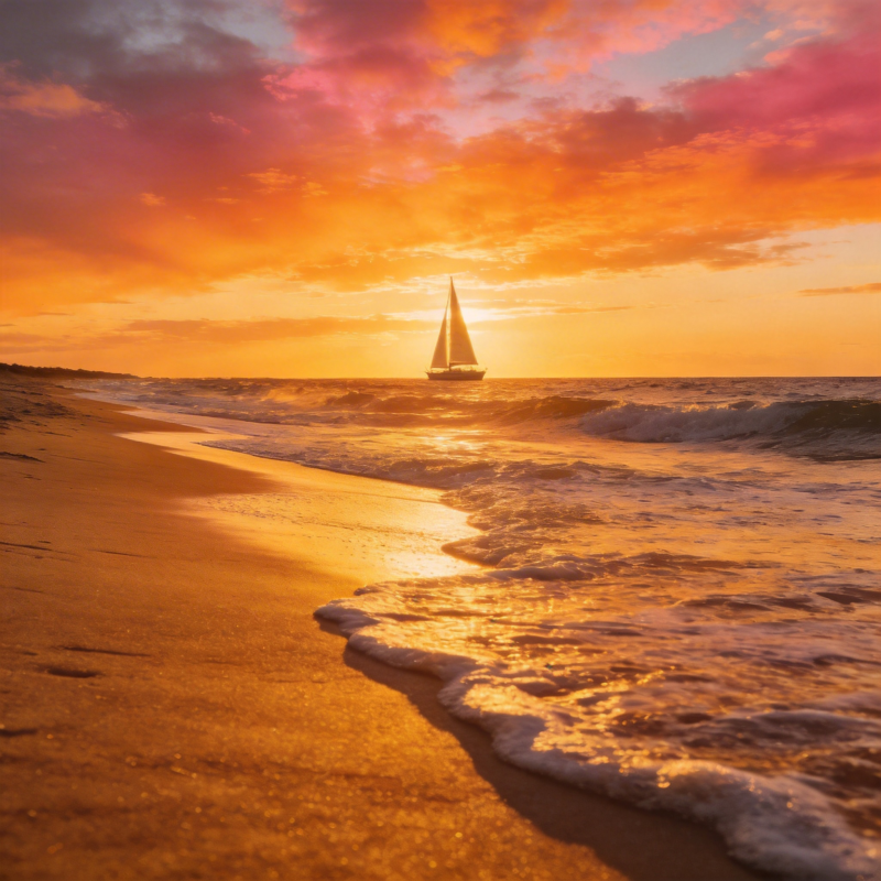 夕阳帆影海天间图片