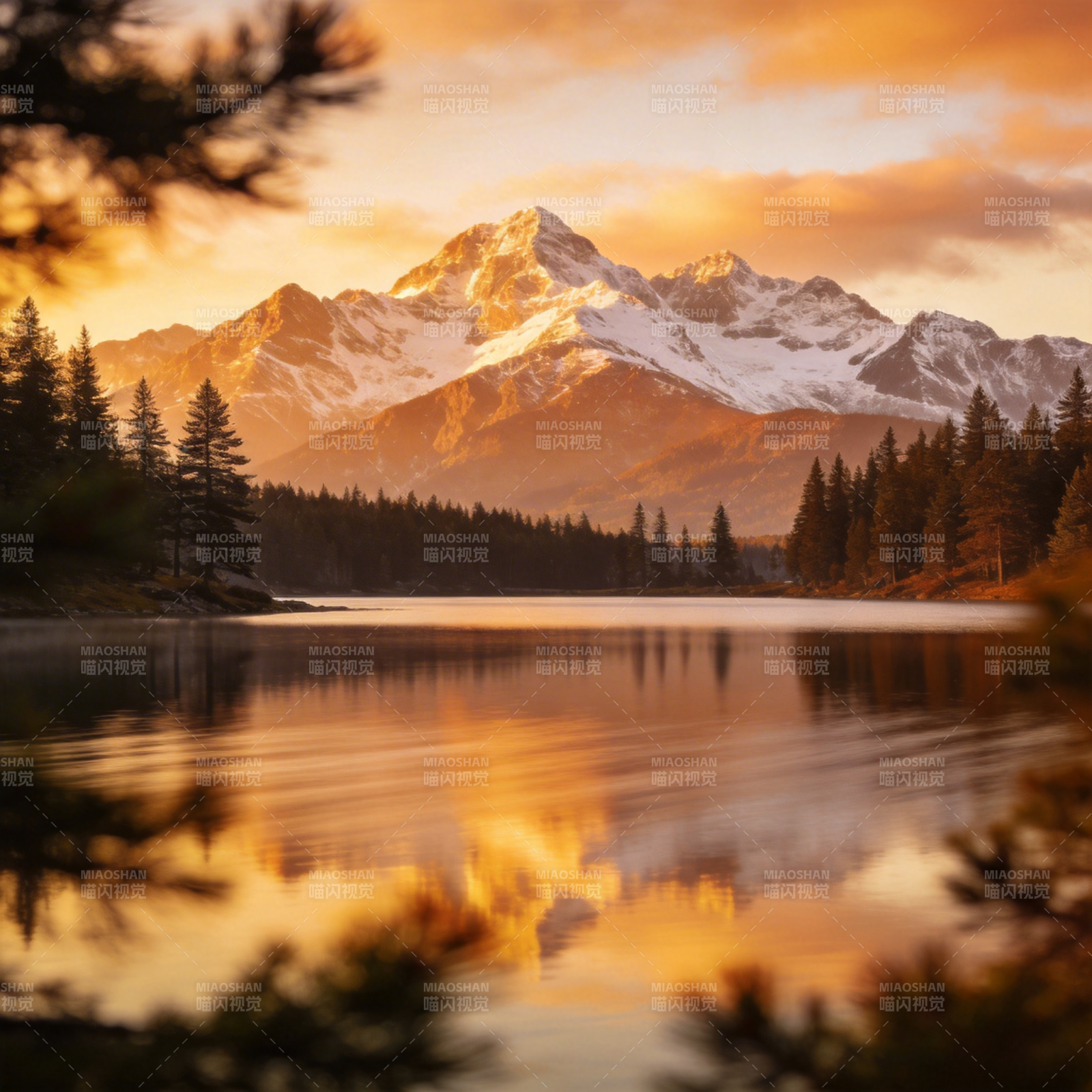 雪山映湖光图片