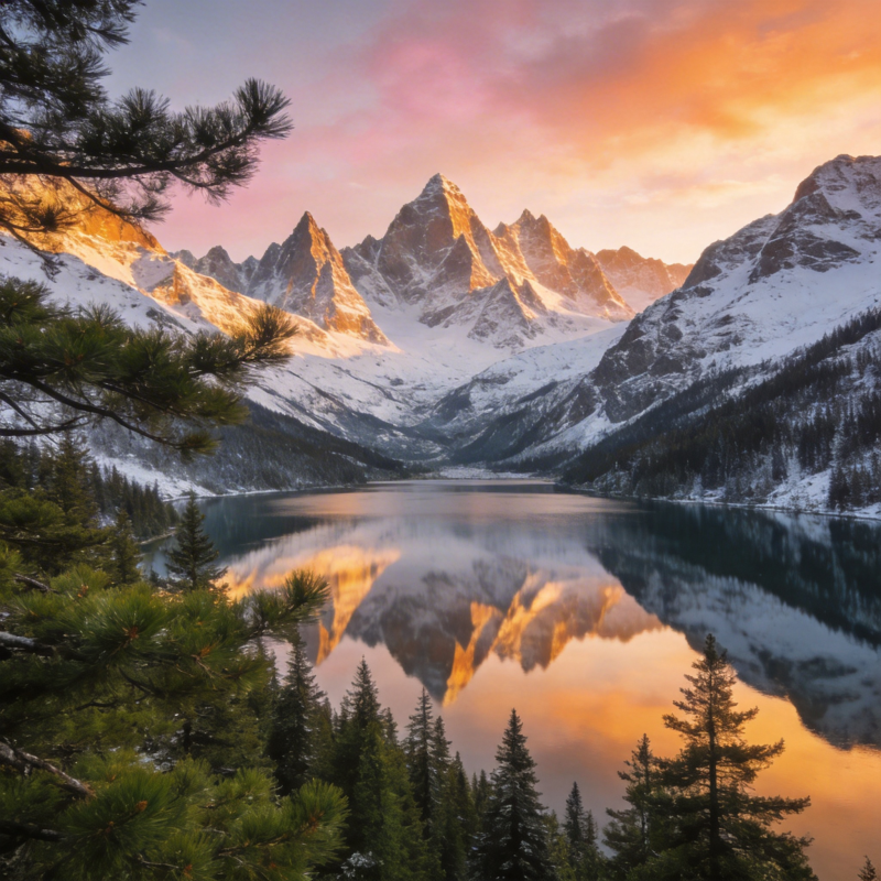 雪山倒影湖光图片