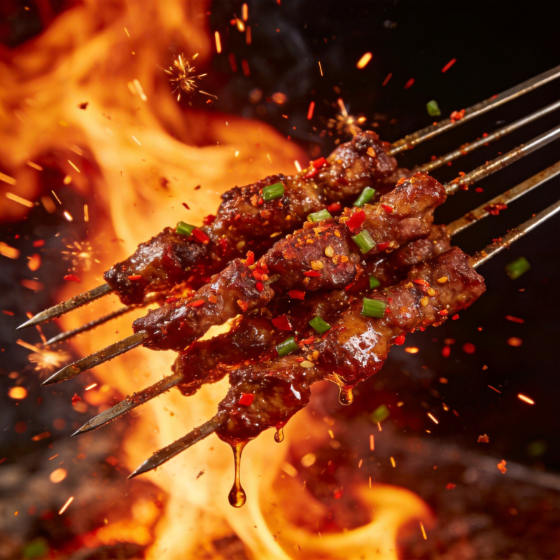 火焰烤肉串图片
