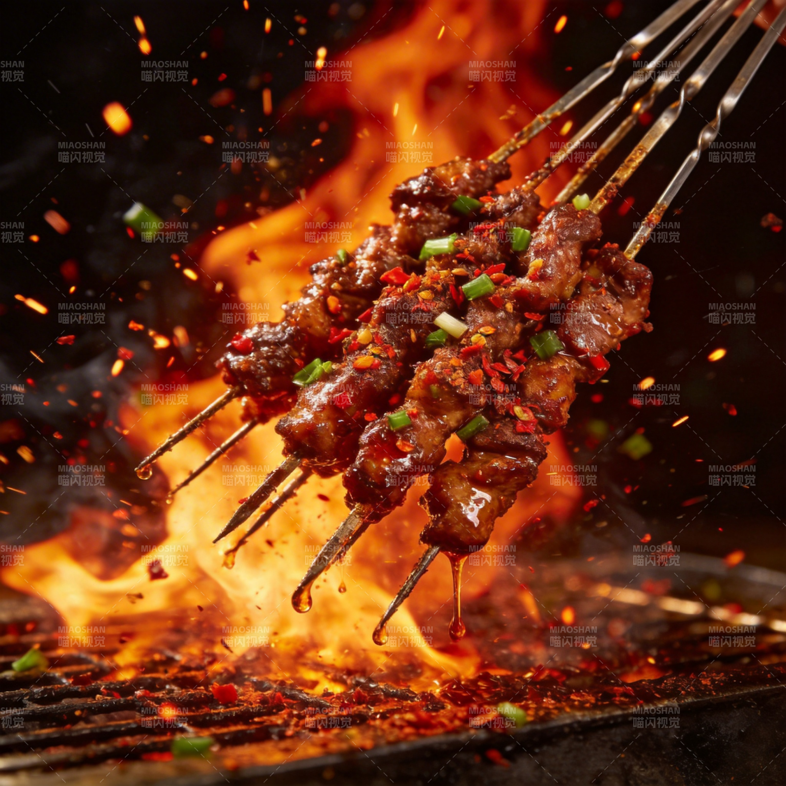 火焰烤肉串图片