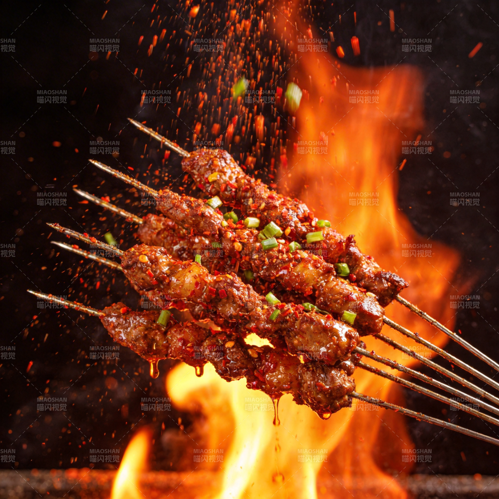 火焰烤肉串图片