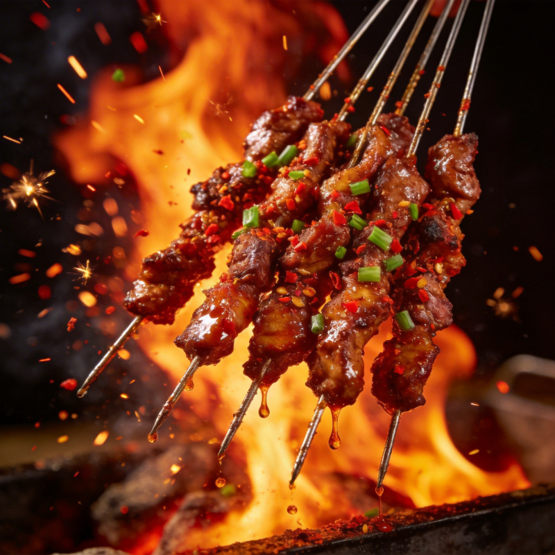 火焰烤肉串图片