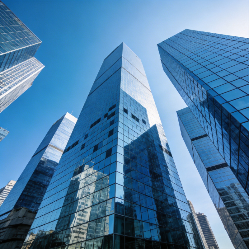 摩天大楼映蓝天图片