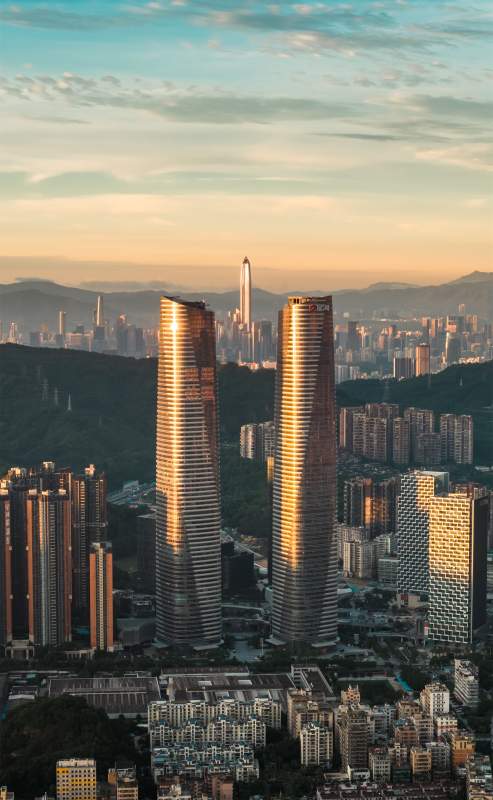 城市天际线日落图片