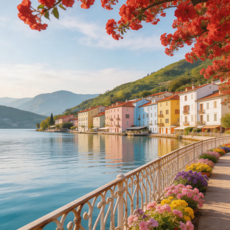 湖畔花影小镇图片