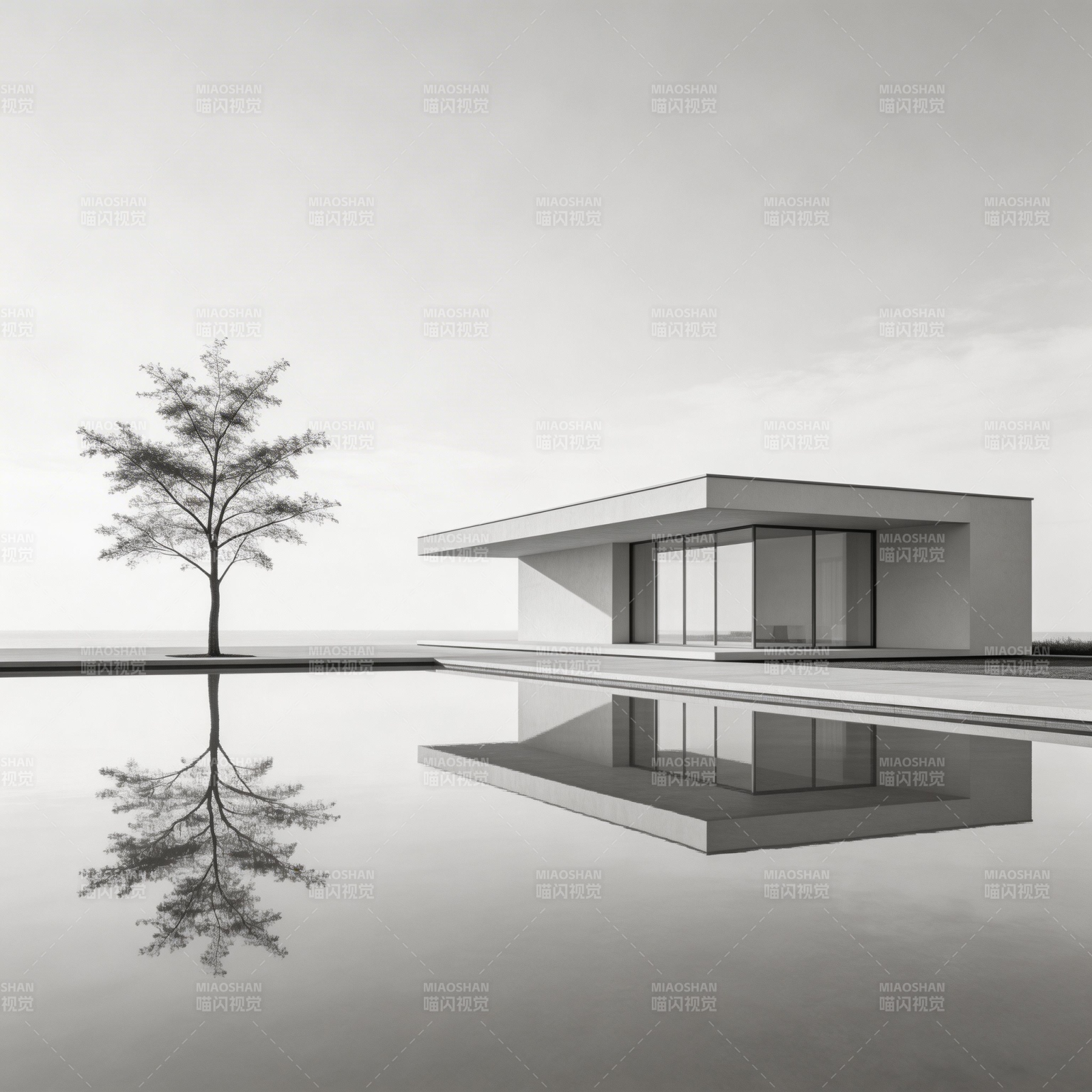 静水映宅 孤树成景图片