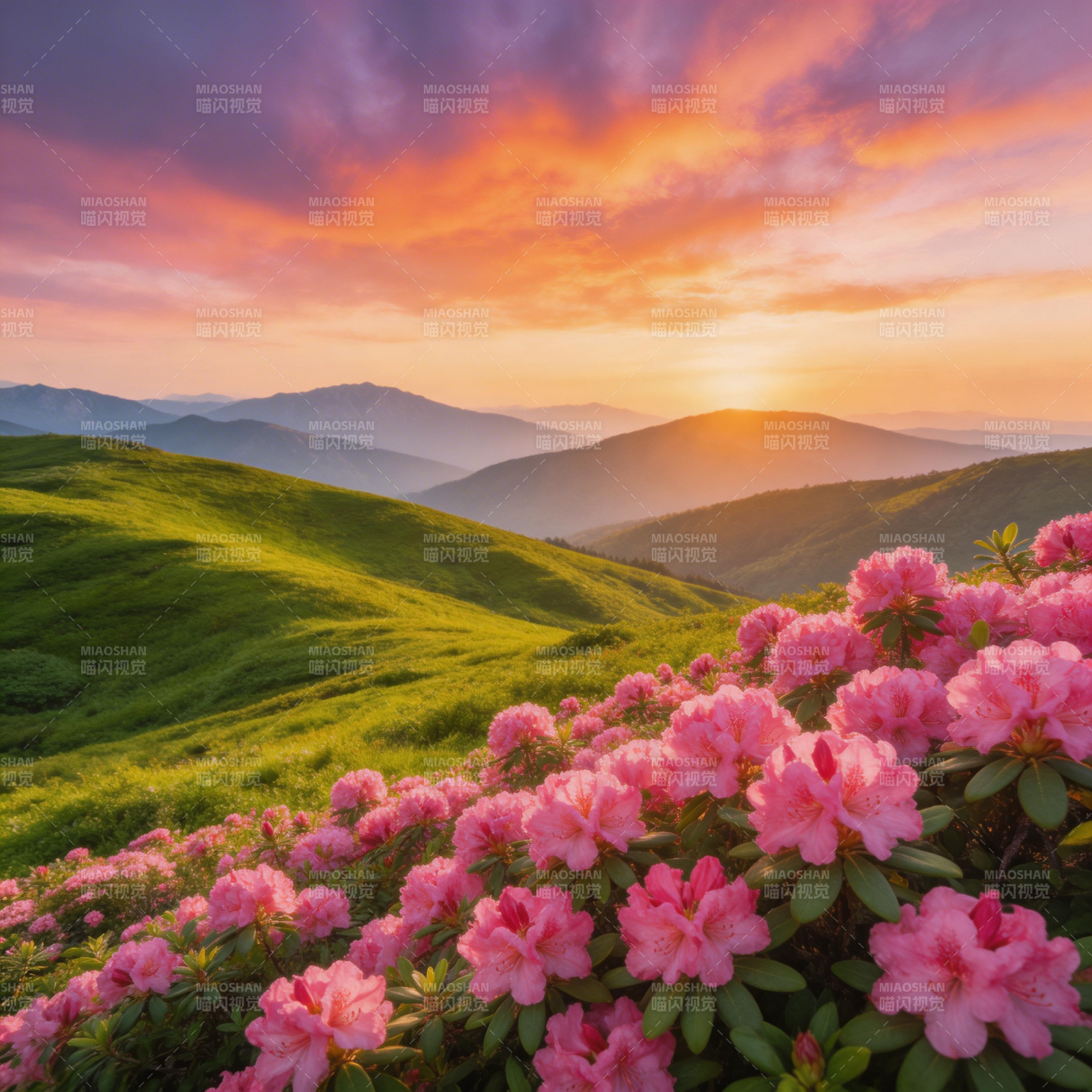 山花映霞光图片