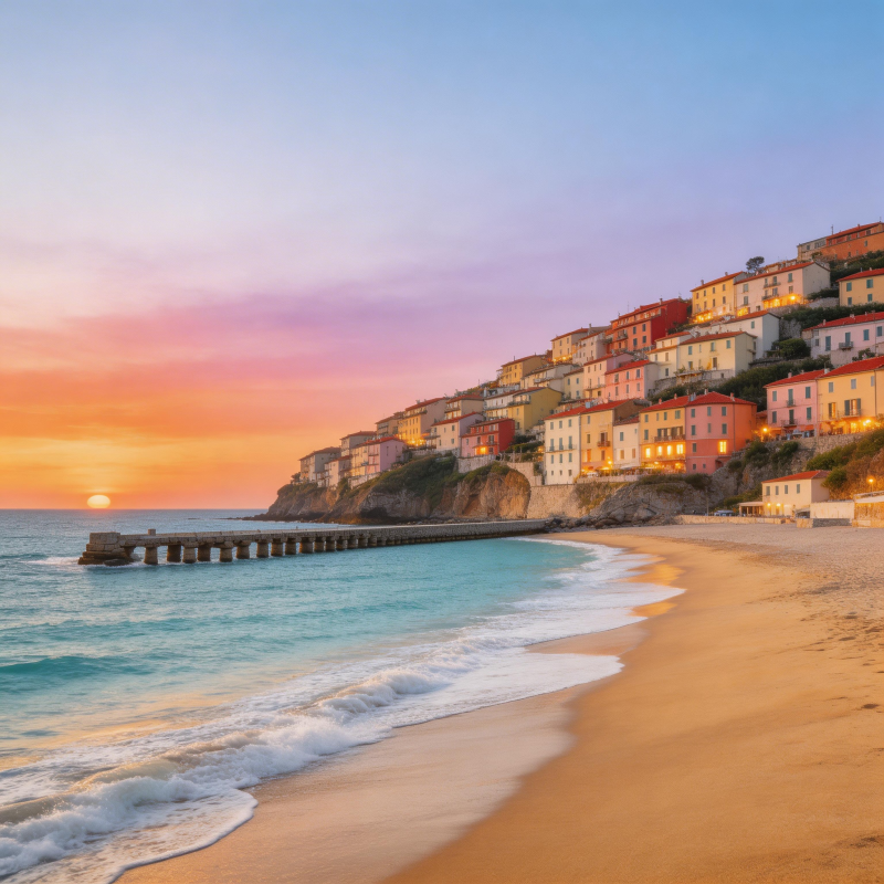 海滨日落小镇图片