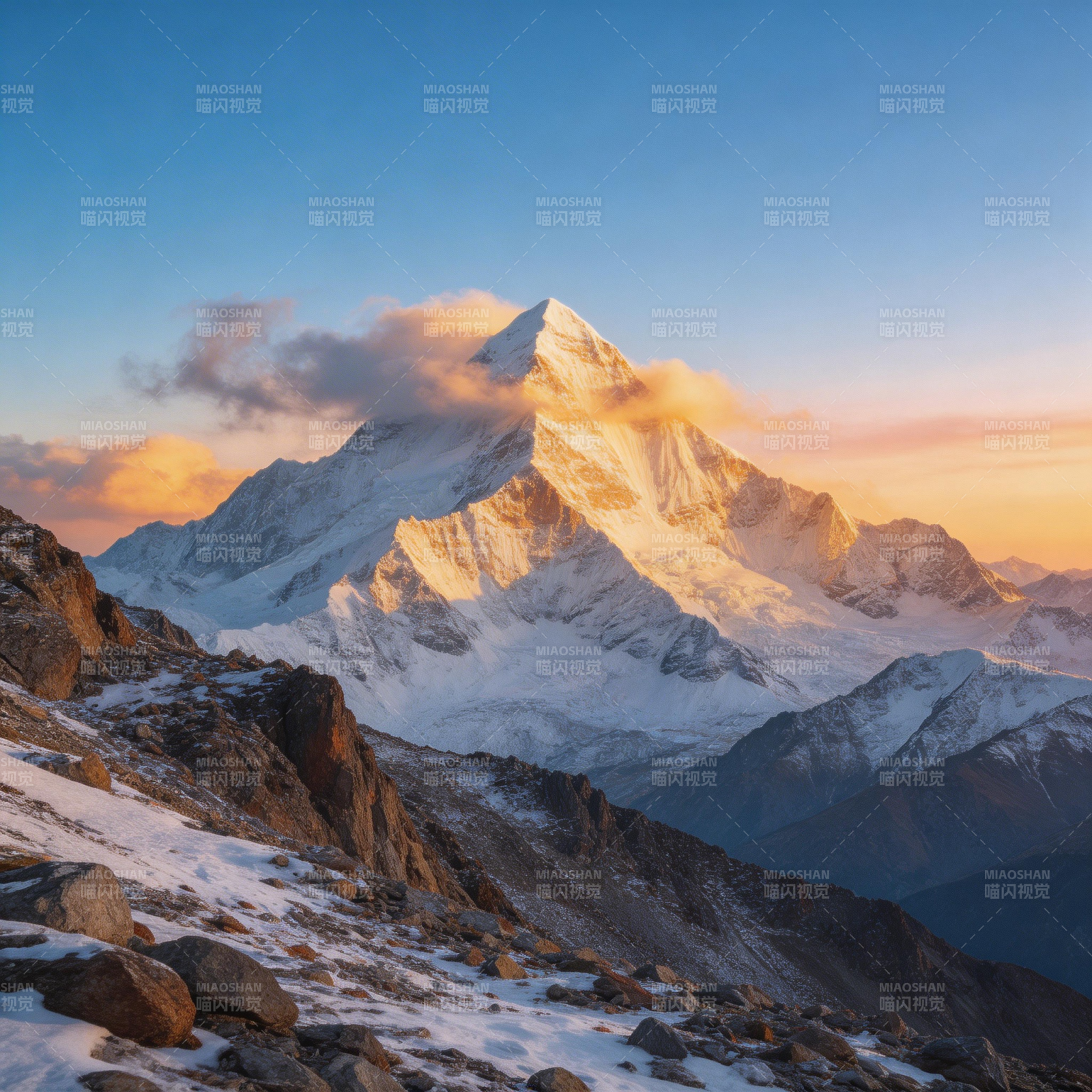 雪山日出美景图片