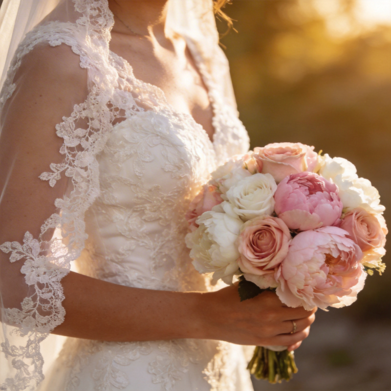 新娘手捧花束图片