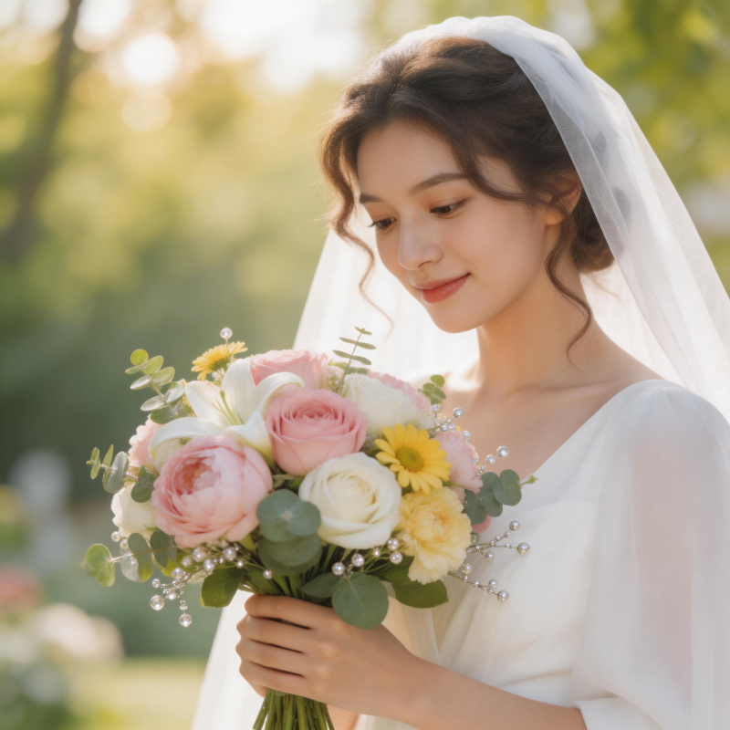 新娘手捧花束图片