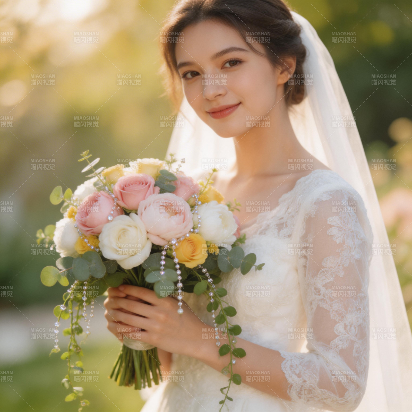 新娘手捧花束图片