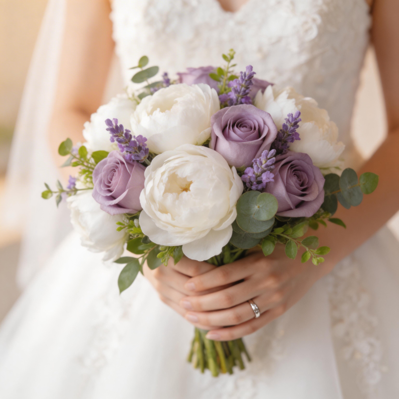 紫白花束新娘手捧图片