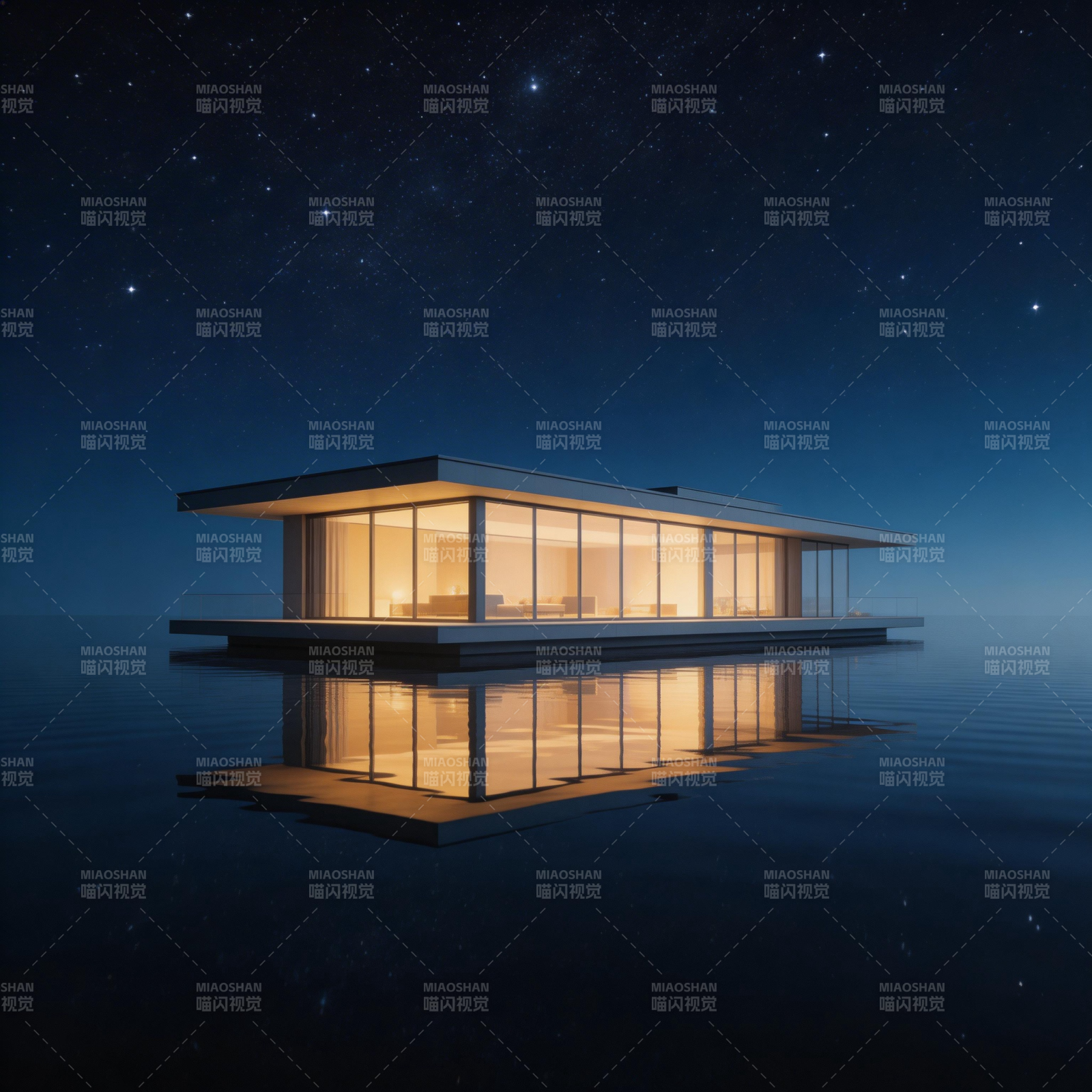 星空下的水上居所图片