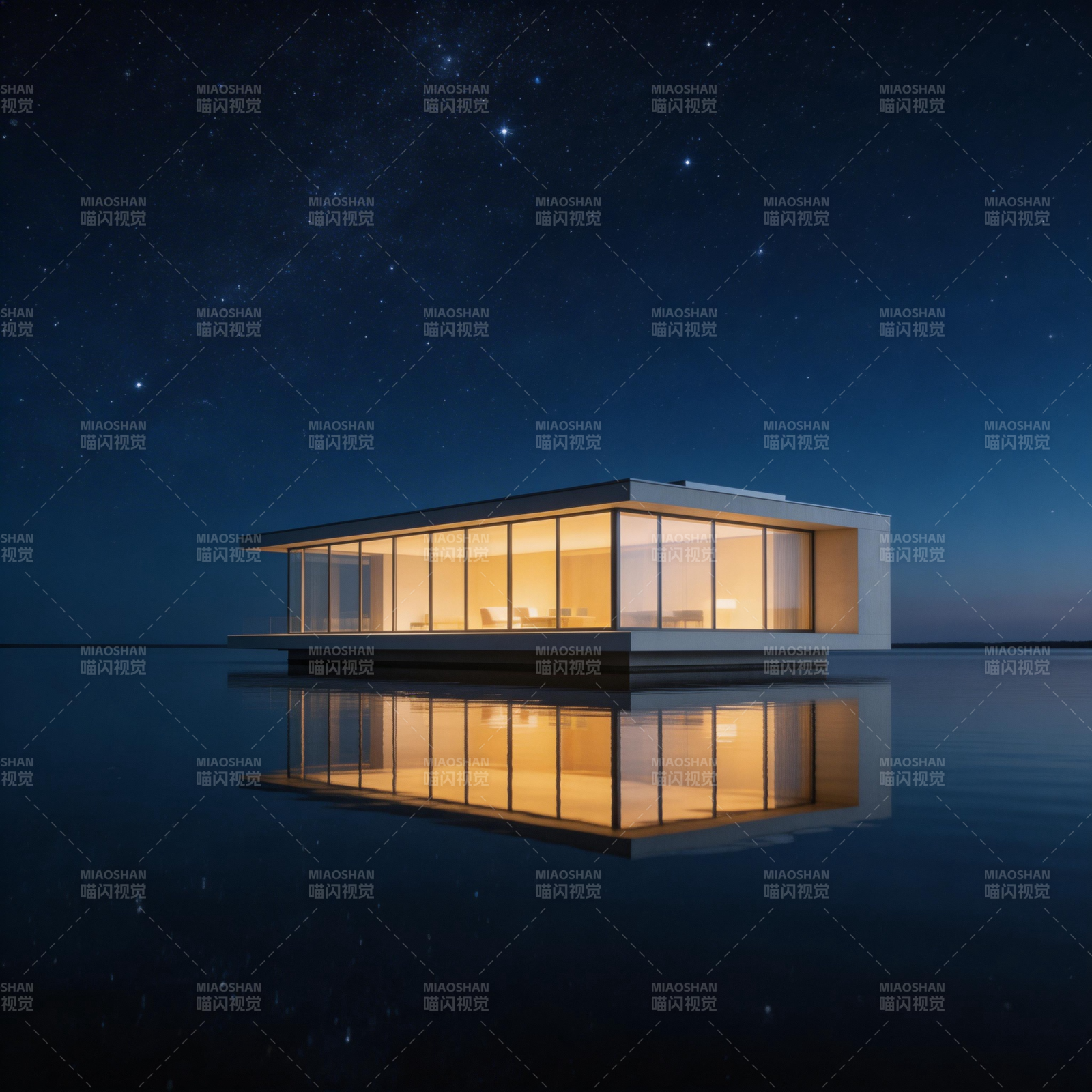 星空下的水屋图片