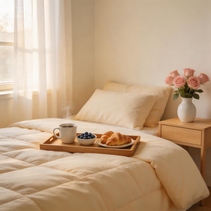 温馨床畔早餐图片