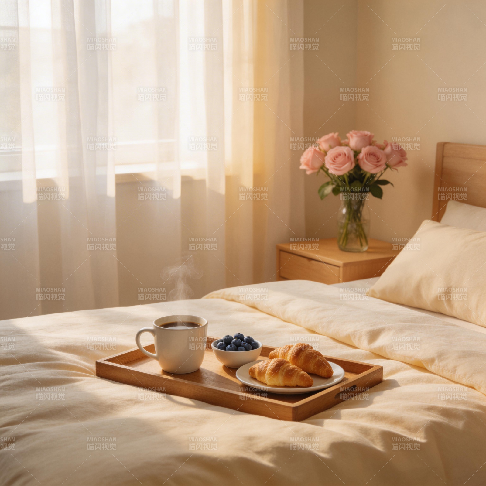 床畔早餐 温馨晨光图片