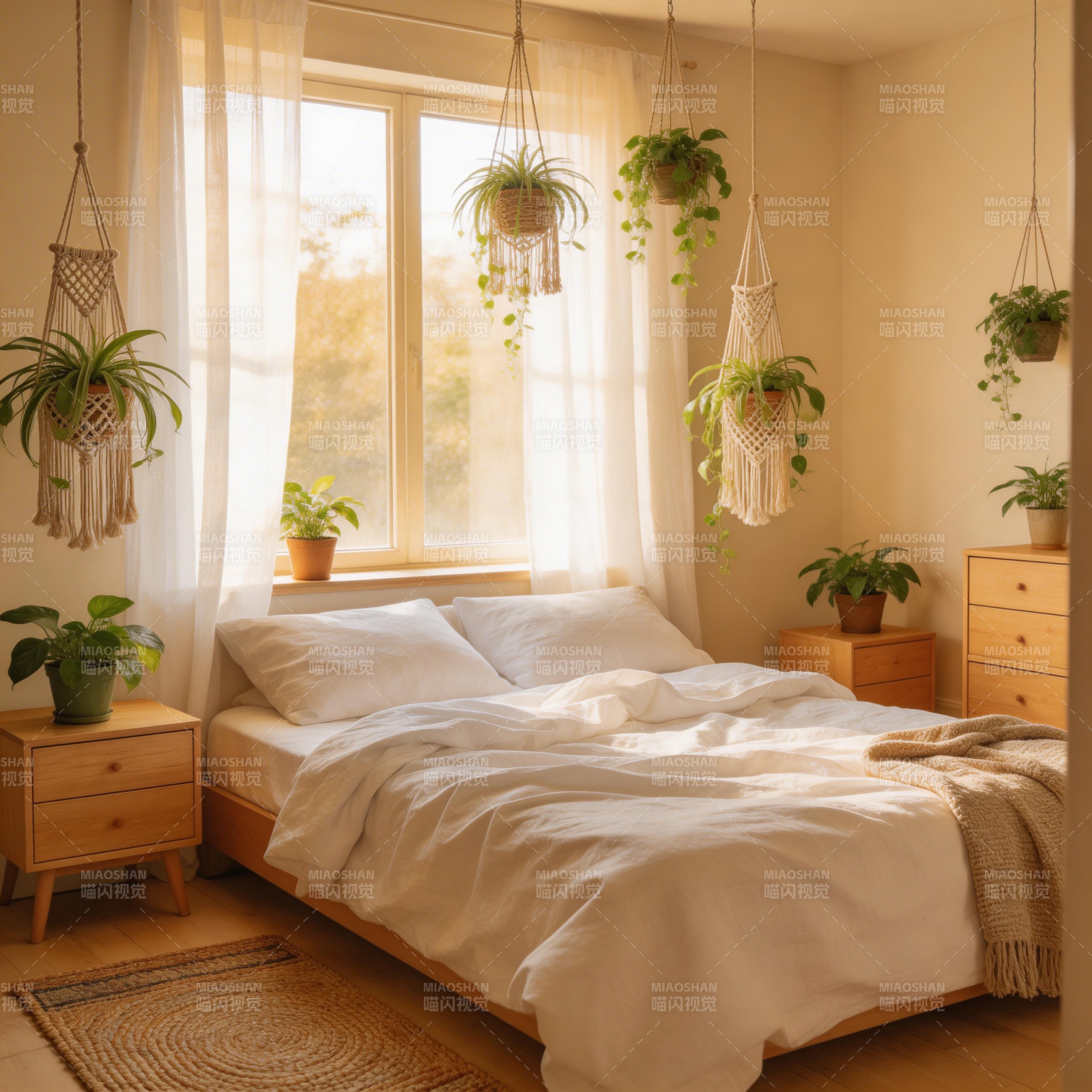 绿植环绕的温馨卧室图片