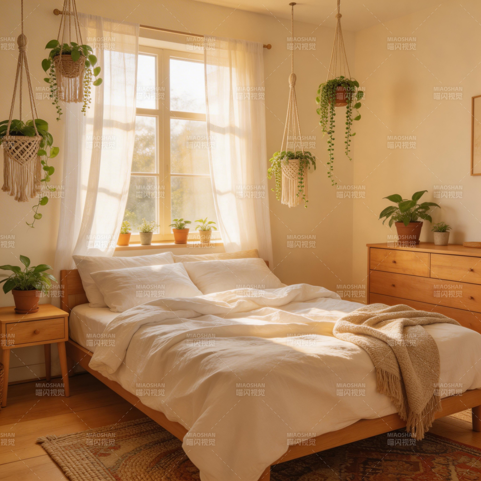 温馨卧室绿植环绕图片