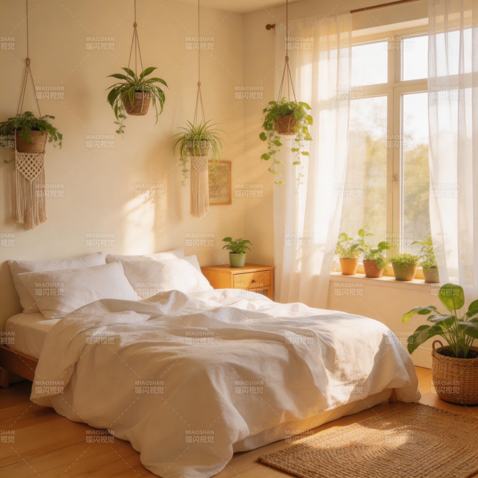 阳光卧室绿植点缀图片