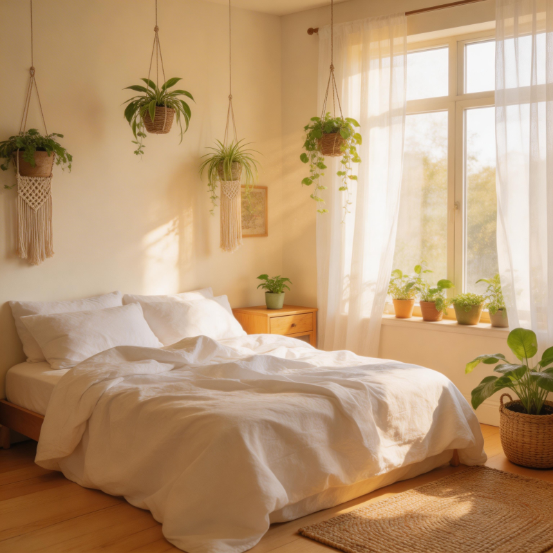 阳光卧室绿植点缀图片